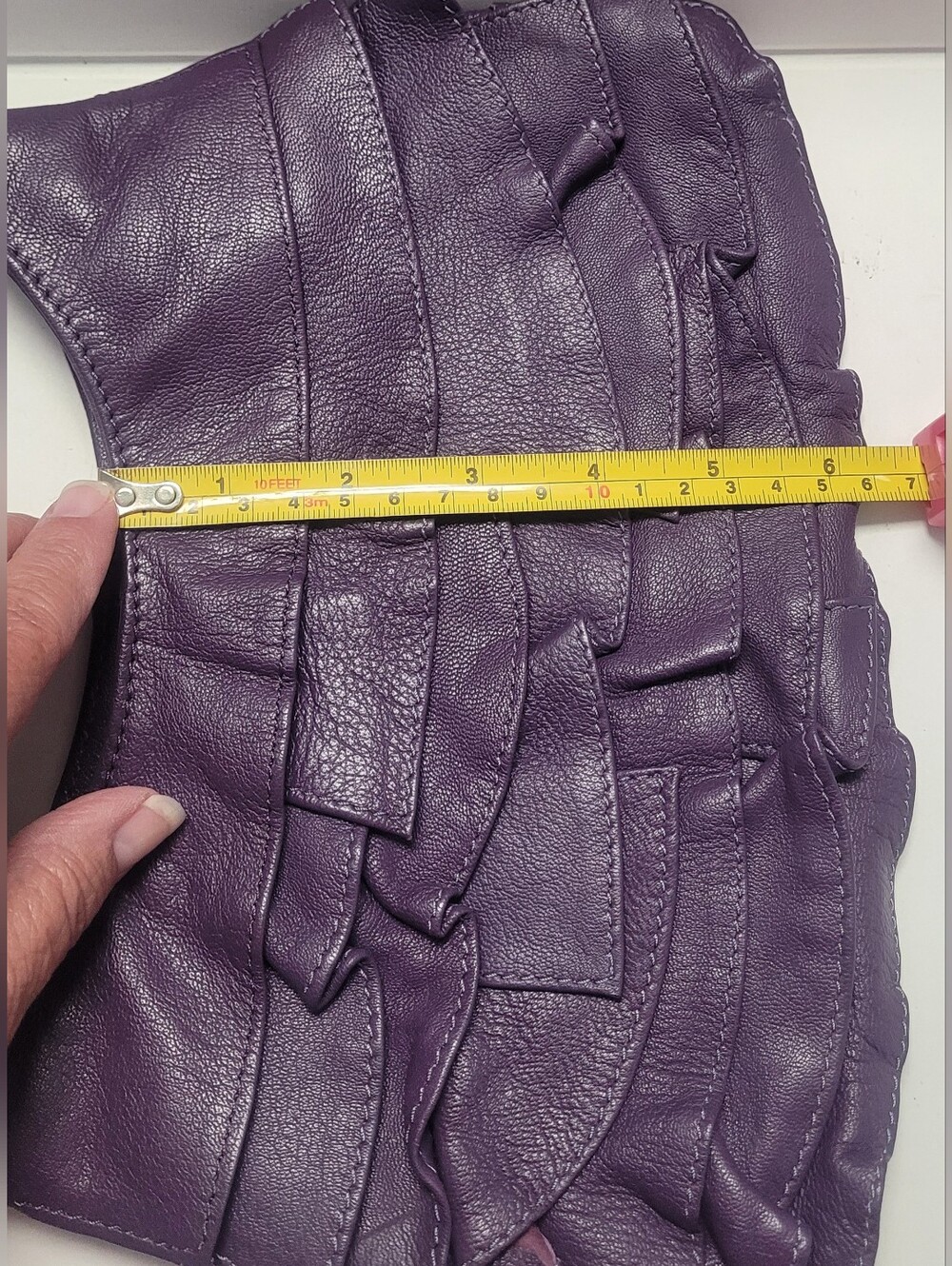 Purple Leather Ruffle Shoulder Bag - Picture 7 of 7